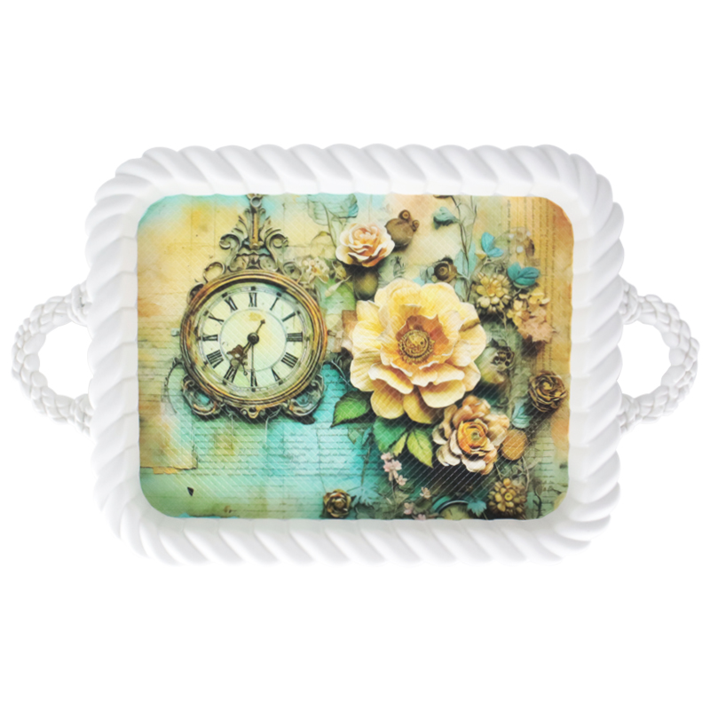 PLATEAU DECO PLASTIQUE RECTANGULAIRE AVEC POIGNEE 47X28 CM COULEUR BLANC DESIGN MIX