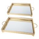 SET 2 PLATEAUX DECO METAL RECTANGULAIRE 37*25 &amp; 43*32 CM MODELE OR