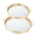 SET 2 PLATEAUX DECO METAL ROND 30 &amp; 35 CM MODELE OR