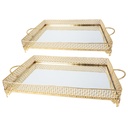 SET 2 PLATEAUX DECO METAL RECTANGULAIRE 37*25 &amp; 43*32 CM MODELE OR