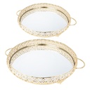 SET 2 PLATEAUX DECO METAL ROND 35 &amp; 40 CM MODELE OR