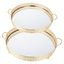 SET 2 PLATEAUX DECO METAL ROND 35 &amp; 40 CM MODELE OR