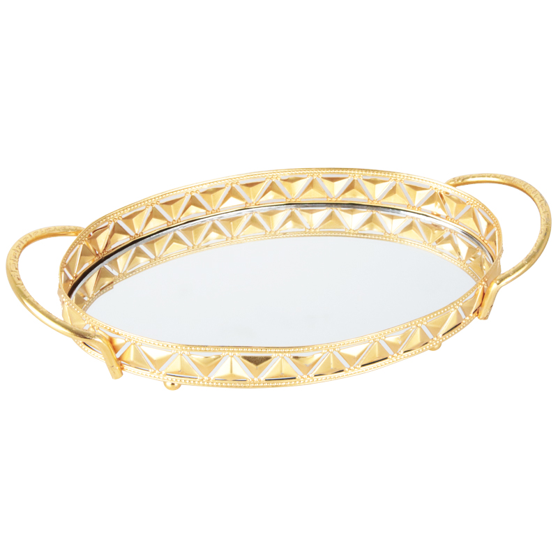 PLATEAU DECO METAL OVAL AVEC MIRROIR 29X15 CM MODELE OR