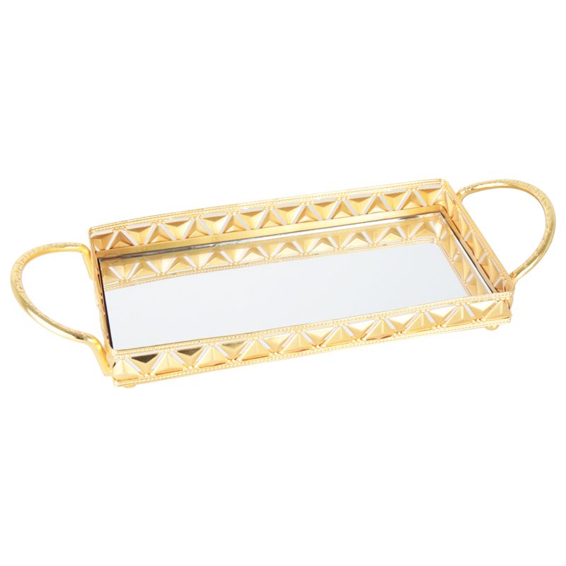 PLATEAU DECO METAL AVEC MIRROIR 33X12 CM MODELE OR