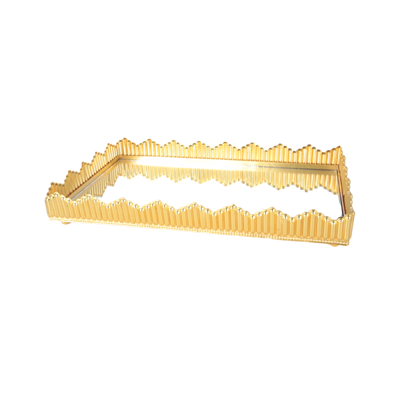 PLATEAU DECO METAL AVEC MIRROIR 30X18 CM MODELE OR