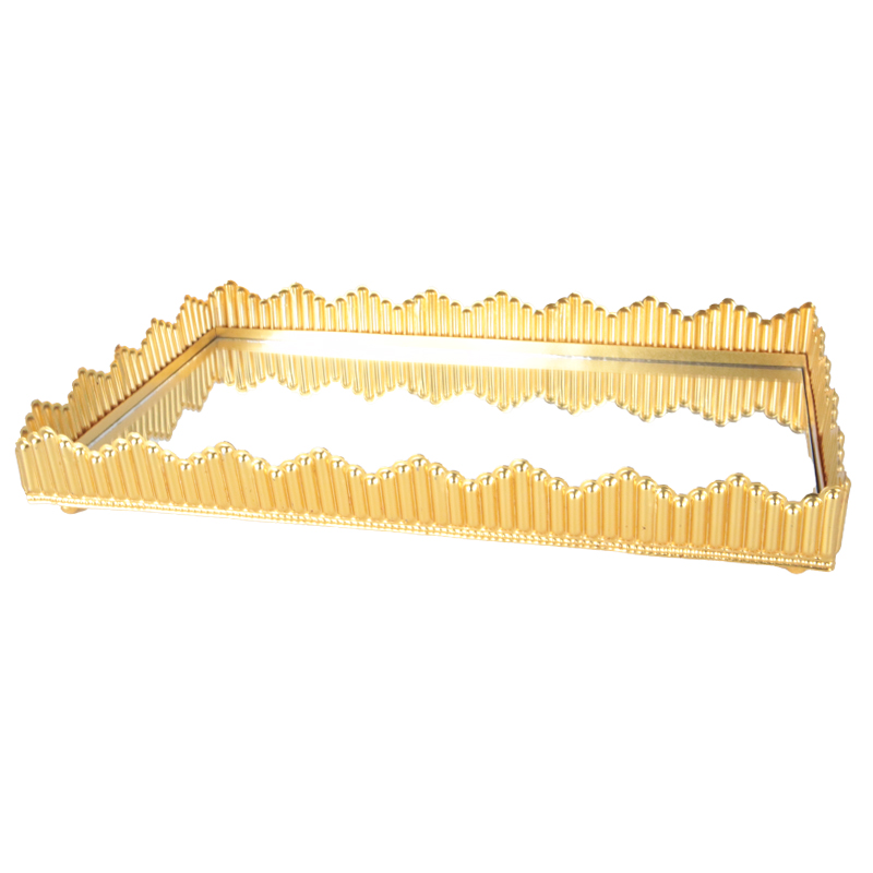 PLATEAU DECO METAL AVEC MIRROIR 36X24 CM MODELE OR