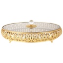 PLATEAU PRESENTOIR DECO METAL OVAL AVEC COUVERCLE EN VERRE 39X29X7 CM MODELE OR