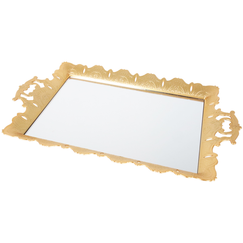 PLATEAU DECO PLASTIQUE + MIRROIR 52X32 CM MODELE OR