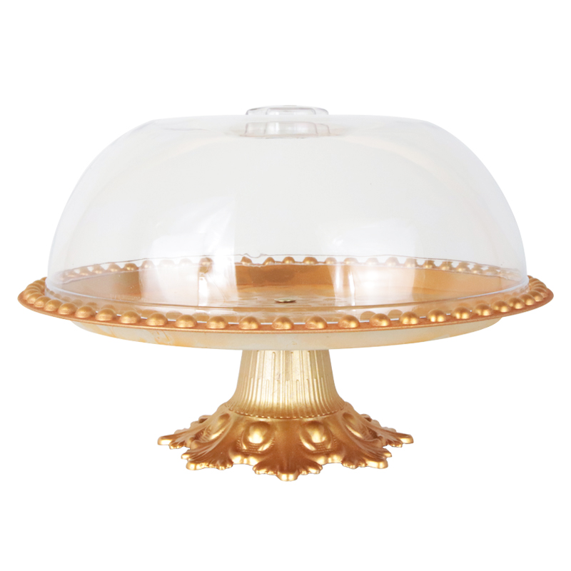 BOITE A GATEAU PLASTIQUE AVEC COUVERCLE TRANSPARENT ET PIED 29X21 CM MODELE OR