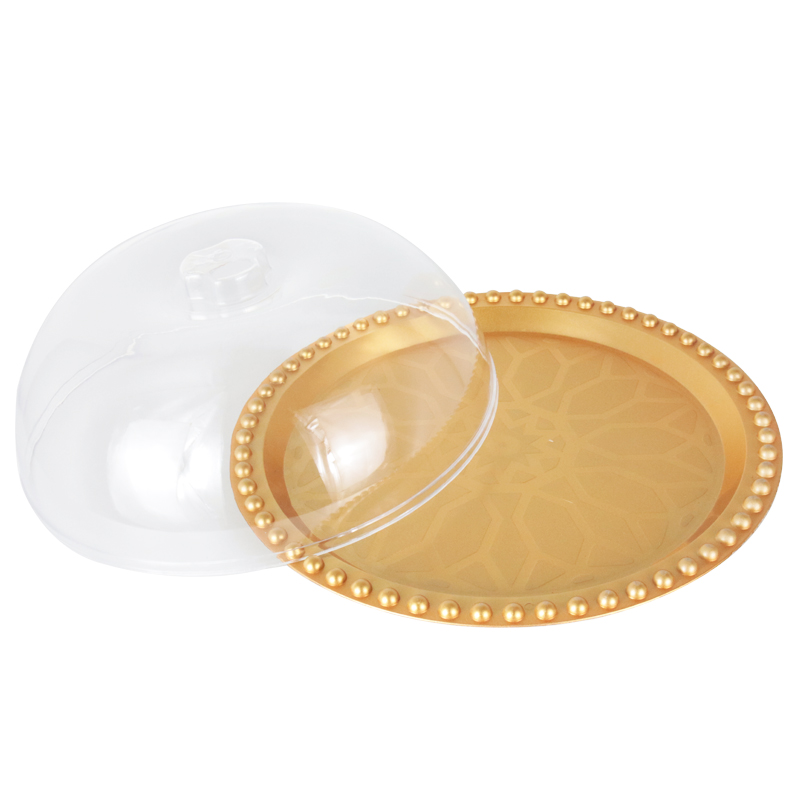 BOITE A GATEAU PLASTIQUE AVEC COUVERCLE TRANSPARENT 29X12 CM MODELE OR