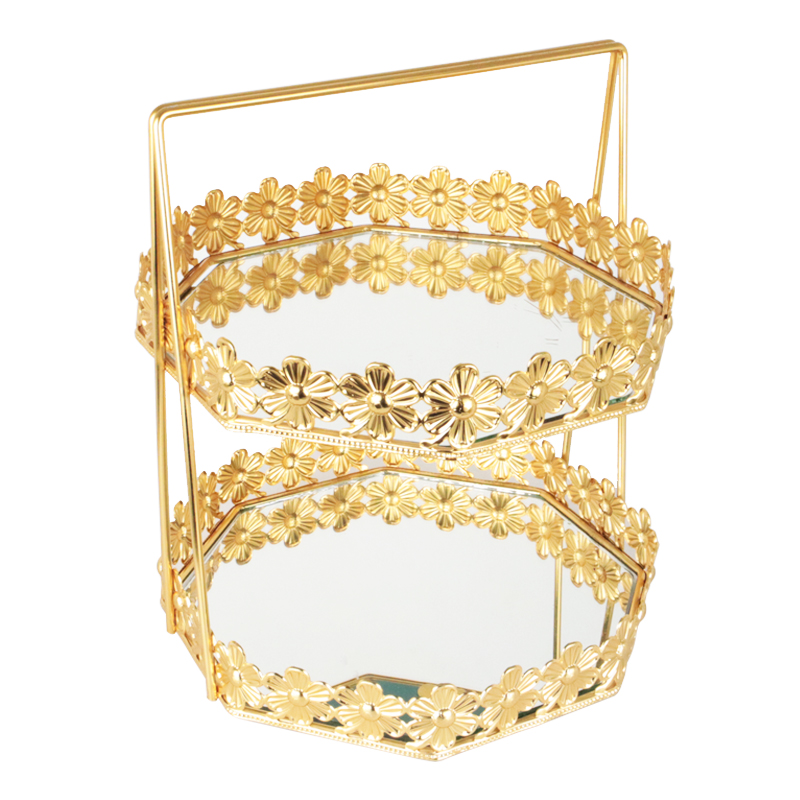 PRESENTOIR DECO METAL 2 NIVEAUX 25X25X30 CM MODELE OR