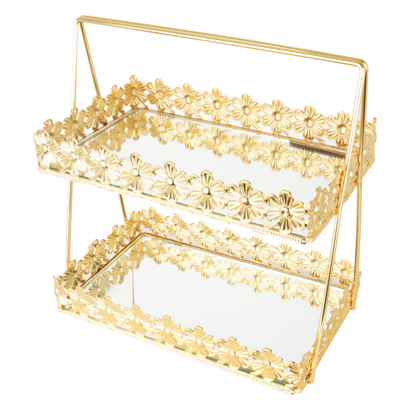 PRESENTOIR DECO METAL 2 NIVEAUX 28X17X30 CM MODELE OR