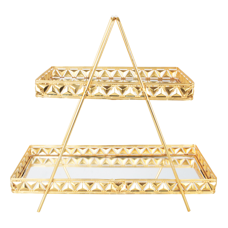 PRESENTOIR DECO METAL 2 NIVEAUX 28X17X30 CM MODELE OR