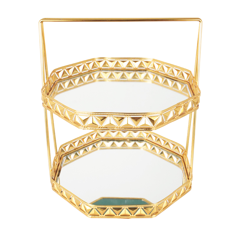 PRESENTOIR DECO METAL 2 NIVEAUX 25X25X30 CM MODELE OR