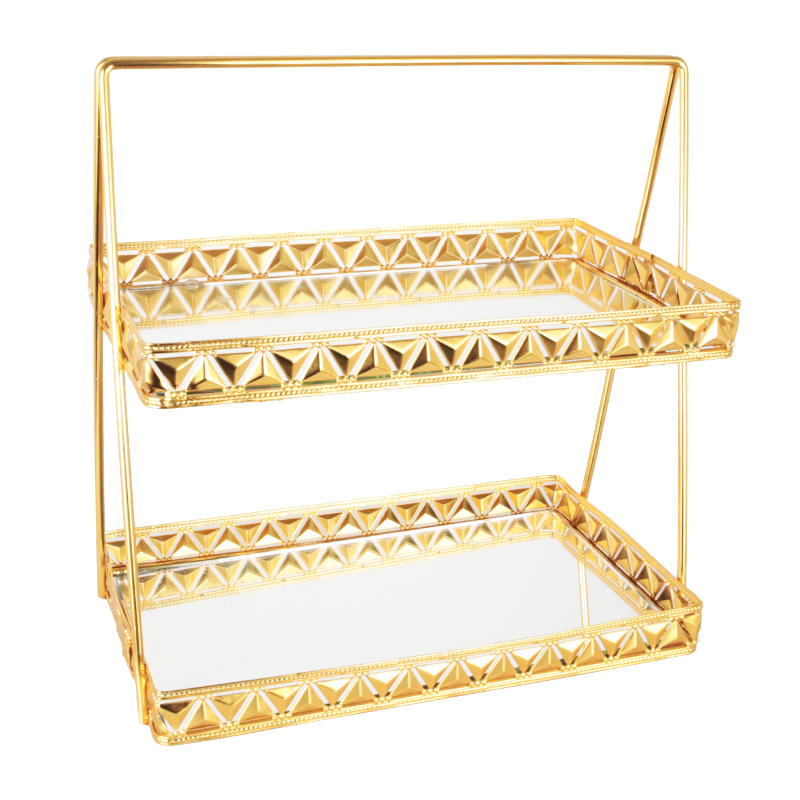 PRESENTOIR DECO METAL 2 NIVEAUX 28X17X30 CM MODELE OR
