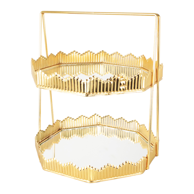PRESENTOIR DECO METAL 2 NIVEAUX 25X25X30 CM MODELE OR