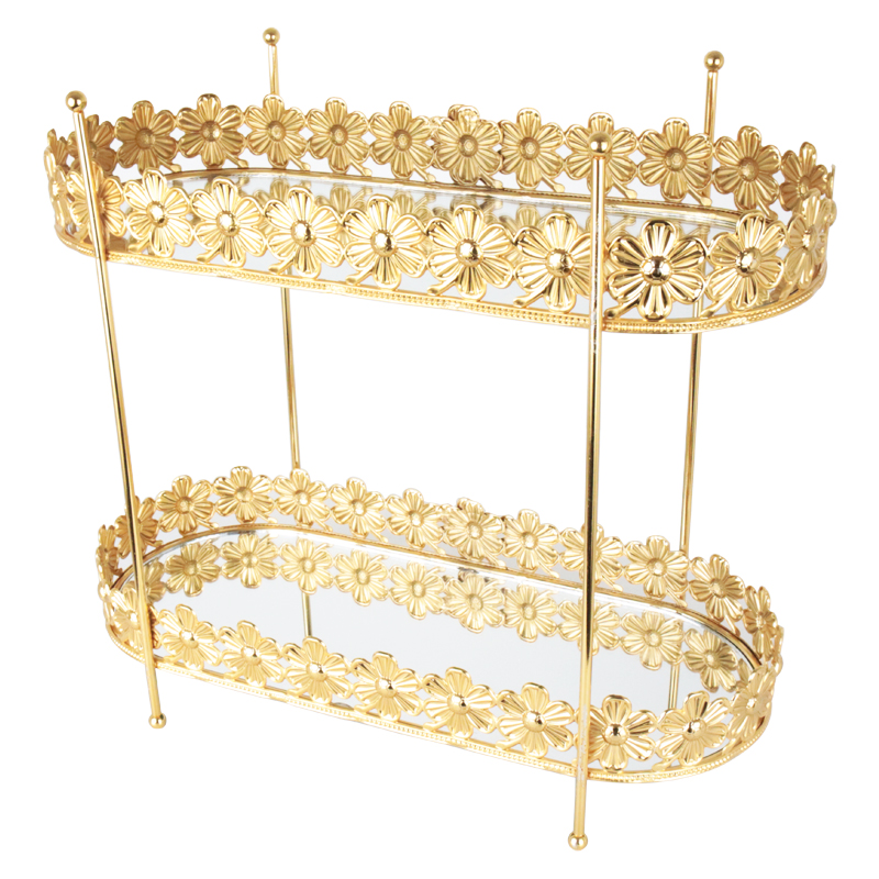 PRESENTOIR DECO METAL 2 NIVEAUX 32X13X26 CM MODELE OR 