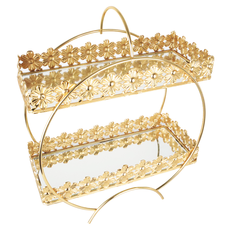 PRESENTOIR DECO METAL 2 NIVEAUX 32X13X38 CM MODELE OR 