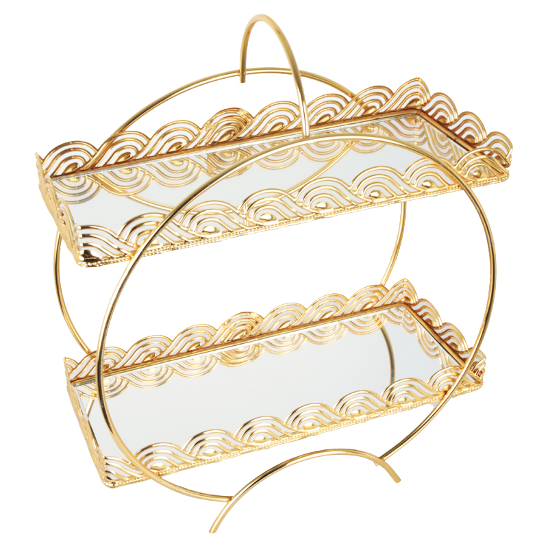 PRESENTOIR DECO METAL 2 NIVEAUX 32X13X38 CM MODELE OR 