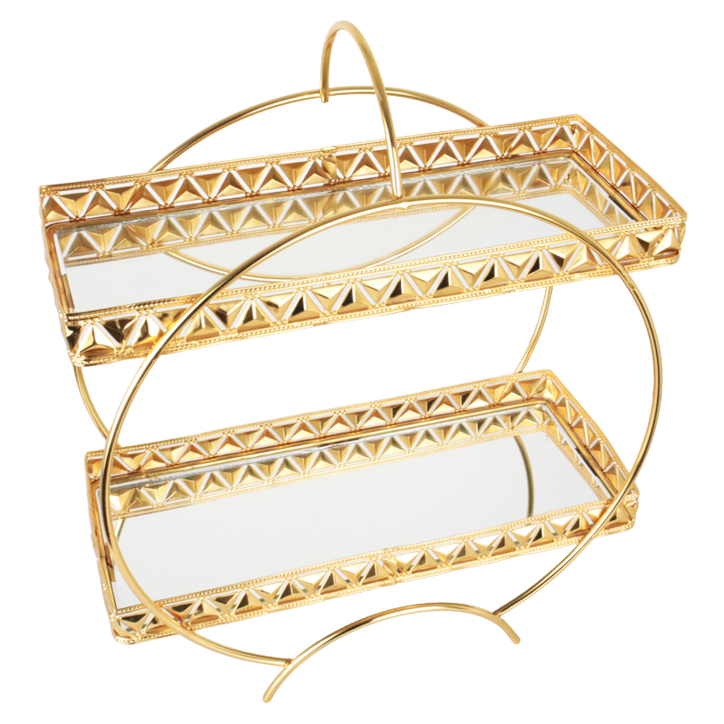 PRESENTOIR DECO METAL 2 NIVEAUX 32X13X38 CM MODELE OR 