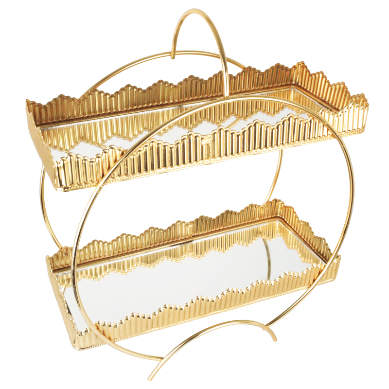 PRESENTOIR DECO METAL 2 NIVEAUX 32X13X38 CM MODELE OR 