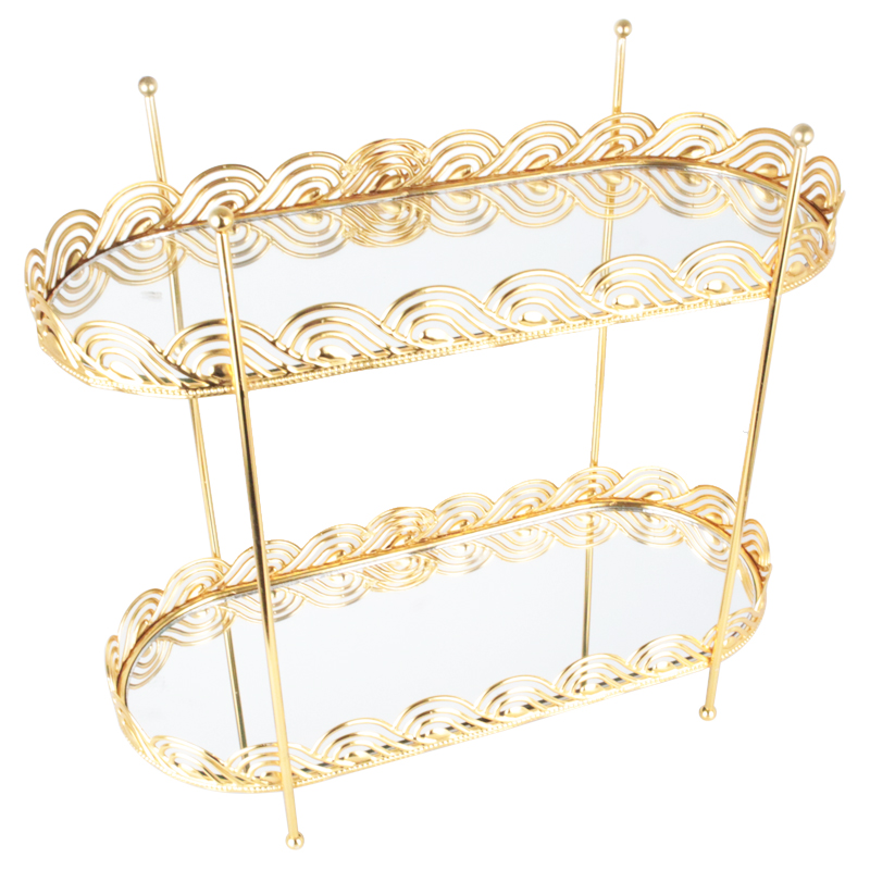 PRESENTOIR DECO METAL 2 NIVEAUX 35X32X15 CM MODELE OR