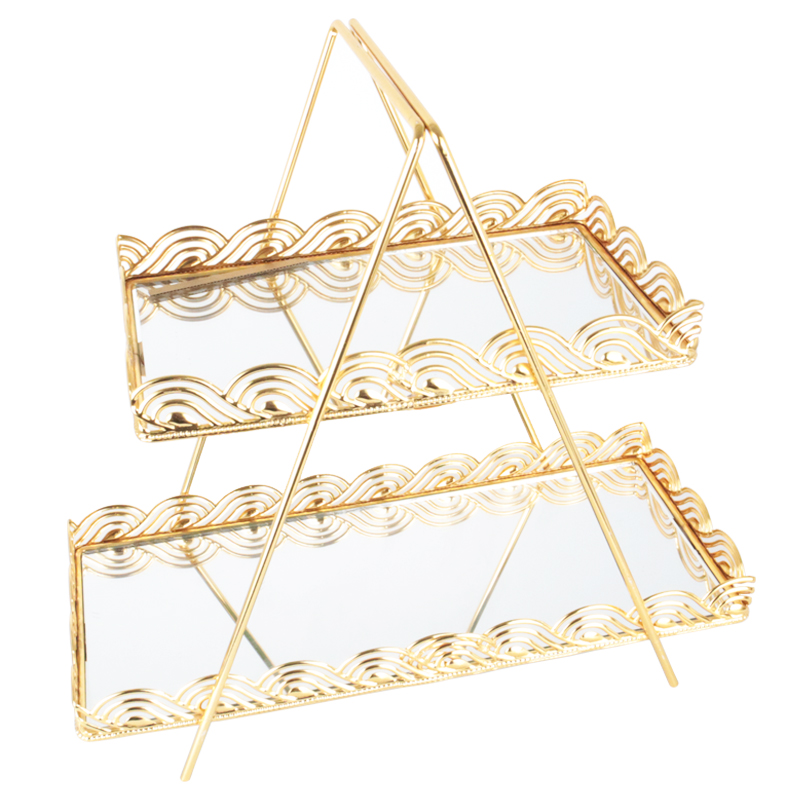 PRESENTOIR DECO METAL 2 NIVEAUX 35X32X15 CM MODELE OR