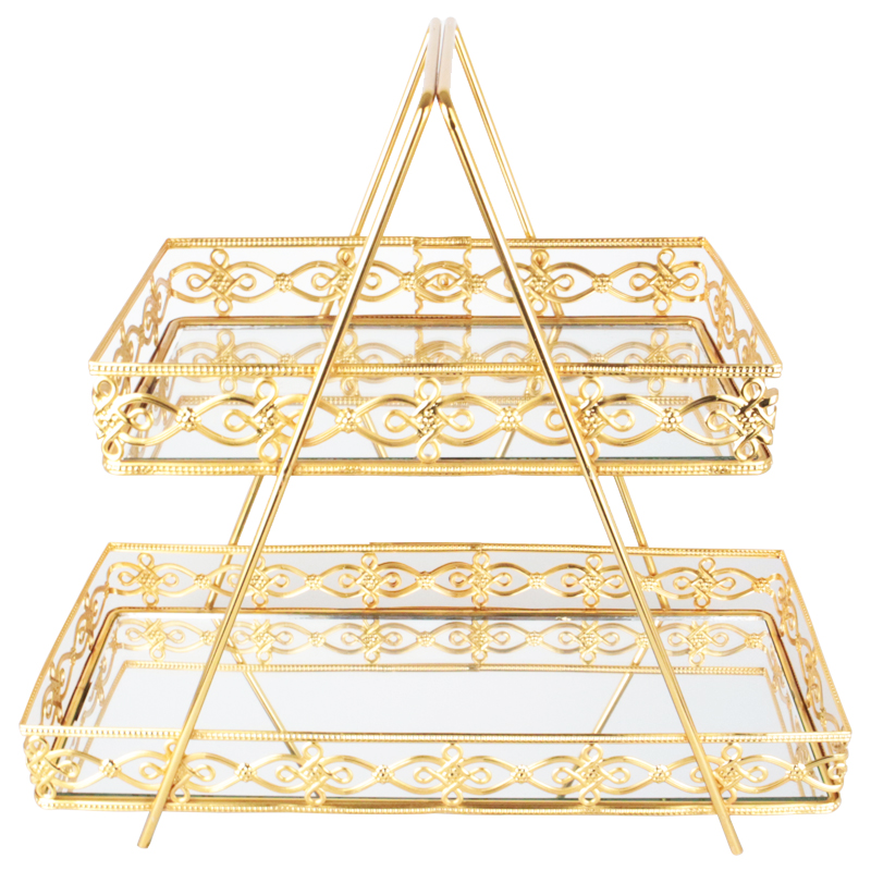 PRESENTOIR DECO METAL 2 NIVEAUX 32X35X15 CM MODELE OR