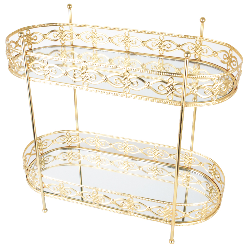 PRESENTOIR DECO METAL 2 NIVEAUX 32X26X13 CM MODELE OR