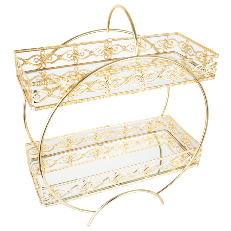 PRESENTOIR DECO METAL 2 NIVEAUX 38X32X13 CM MODELE OR