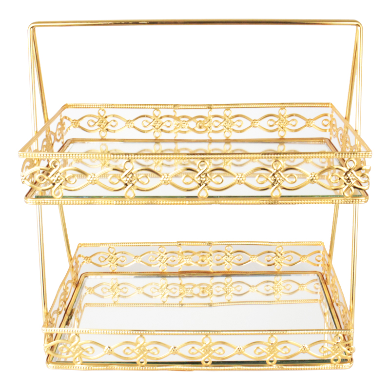 PRESENTOIR DECO METAL 2 NIVEAUX 35X32X15 CM MODELE OR