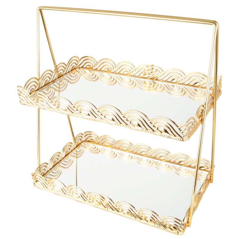 PRESENTOIR DECO METAL 2 NIVEAUX 31X28X18 CM MODELE OR