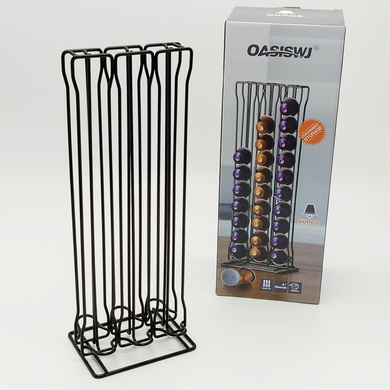 Support à capsules EXPRESSO (Compatible Nespresso) métal noir 36x13x10 cm