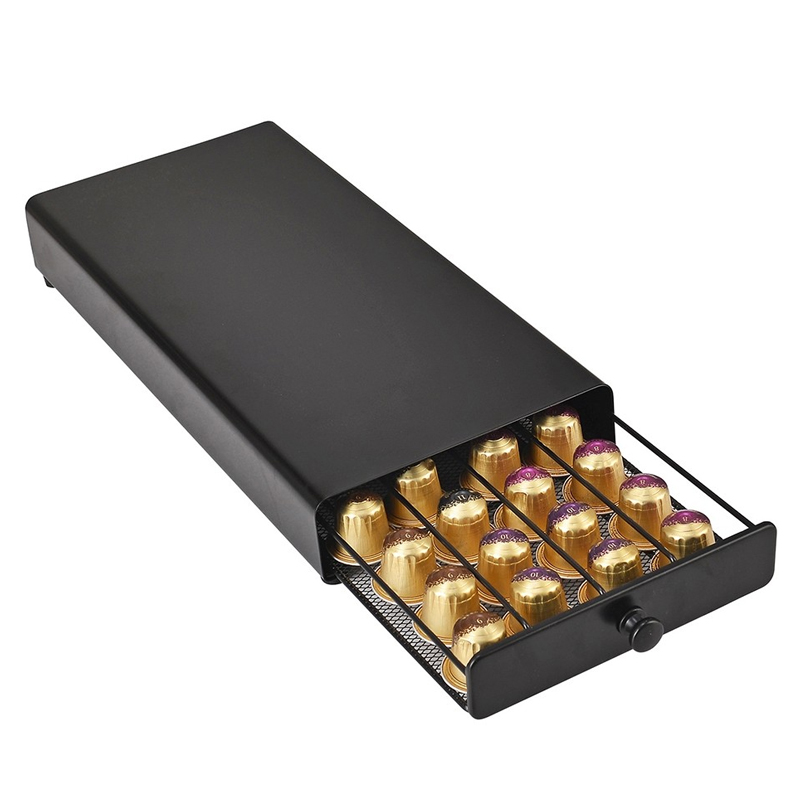 Tirroir à capsules EXPRESSO (Compatible Nespresso) métal noir 37x13x5 cm