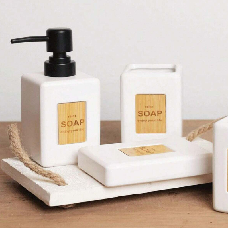 SET SALLE DE BAIN CERAMIQUE 4 PIECES MIX BLANC / NOIR