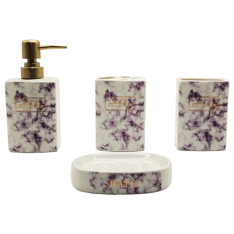 SET SALLE DE BAIN CERAMIQUE 4 PIECES MIX GRIS / OR