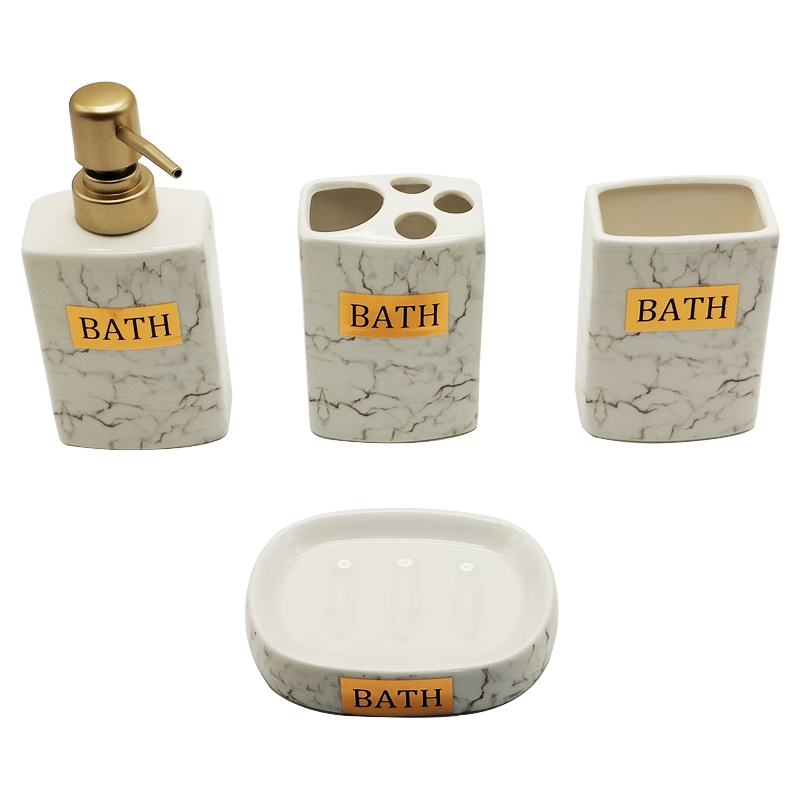 SET SALLE DE BAIN CERAMIQUE 4 PIECES MIX GRIS / OR