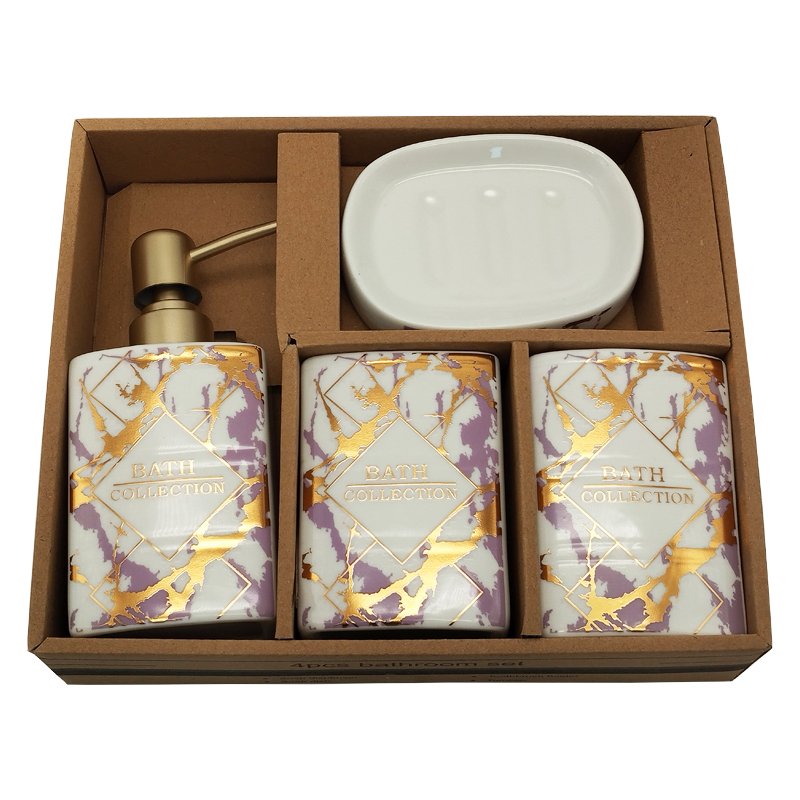 SET SALLE DE BAIN CERAMIQUE 4 PIECES MIX GRIS / OR