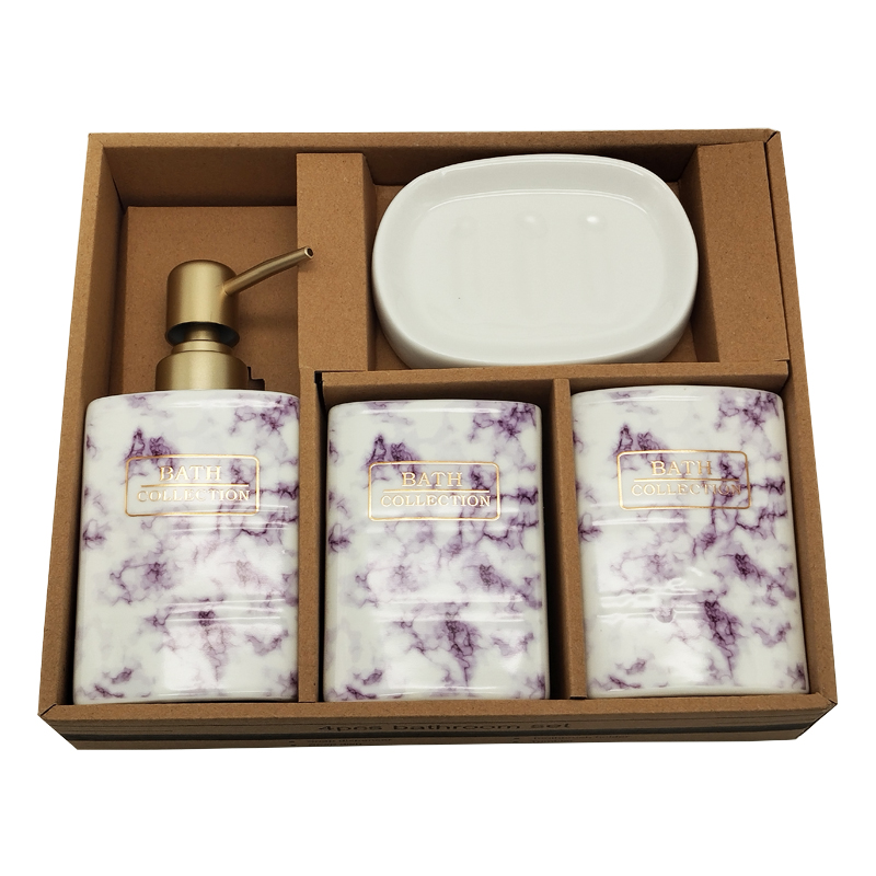SET SALLE DE BAIN CERAMIQUE 4 PIECES MIX GRIS / OR