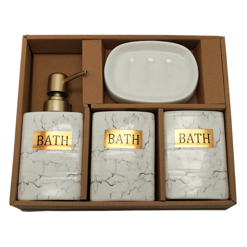 SET SALLE DE BAIN CERAMIQUE 4 PIECES MIX GRIS / OR
