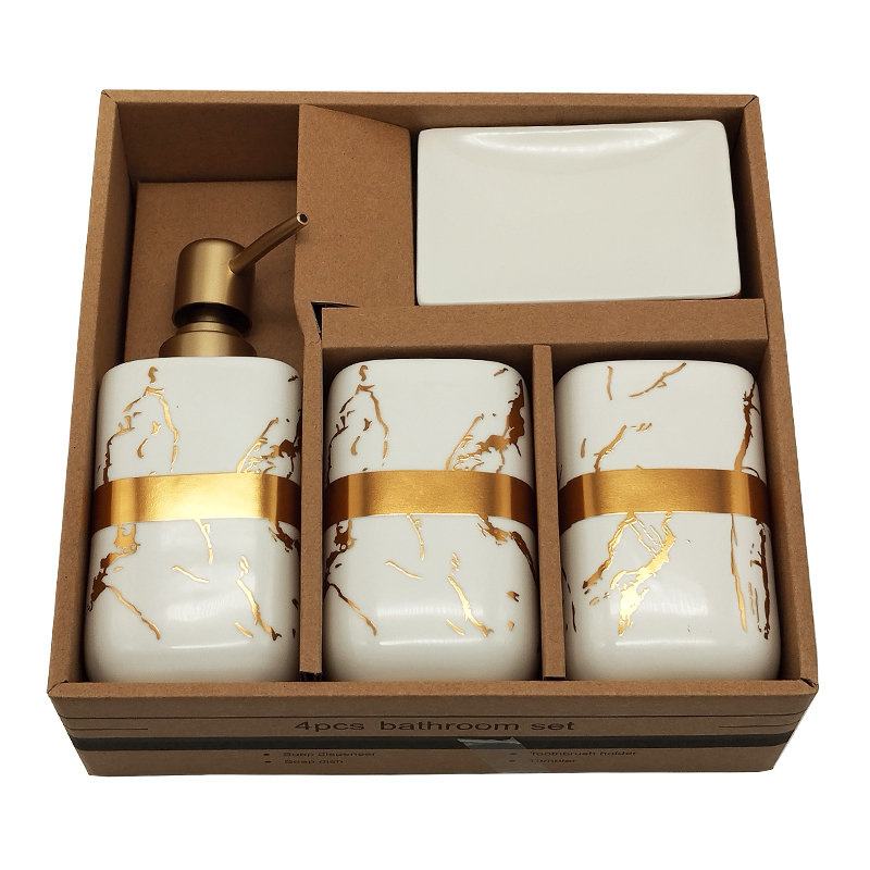 SET SALLE DE BAIN CERAMIQUE 4 PIECES MIX BLANC / NOIR