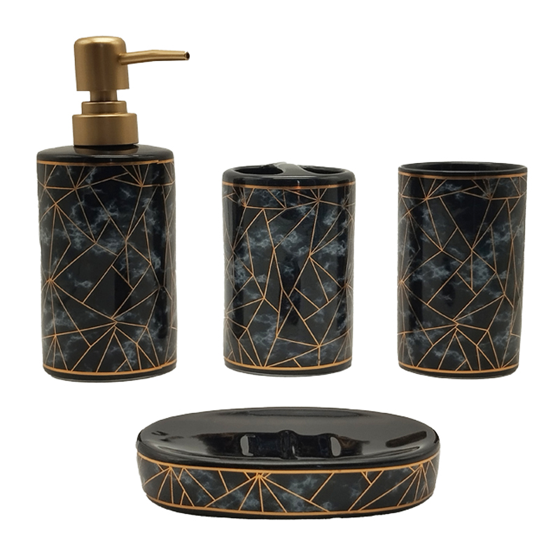 SET SALLE DE BAIN CERAMIQUE 4 PIECES MIX BLANC / NOIR