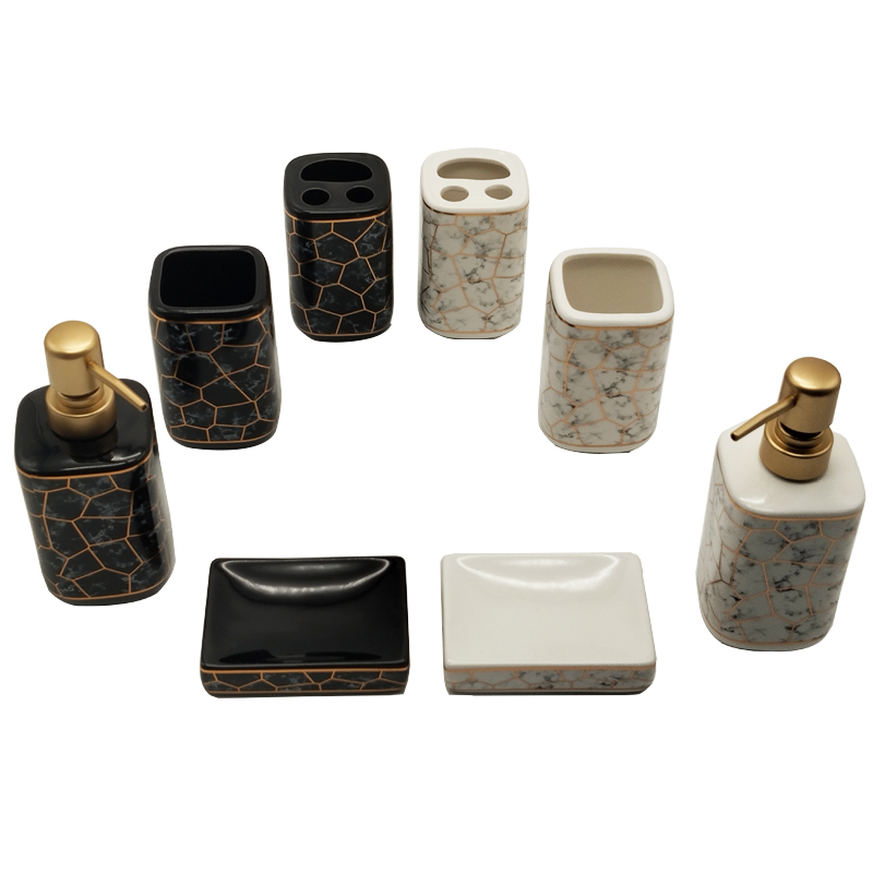 SET SALLE DE BAIN CERAMIQUE 4 PIECES MIX BLANC / NOIR