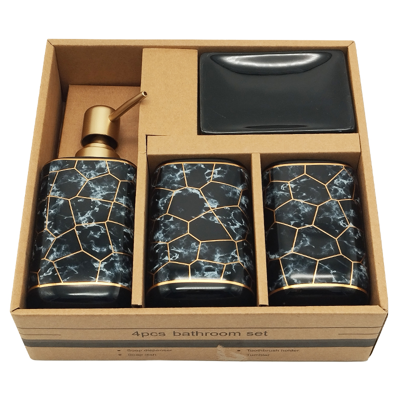 SET SALLE DE BAIN CERAMIQUE 4 PIECES MIX BLANC / NOIR