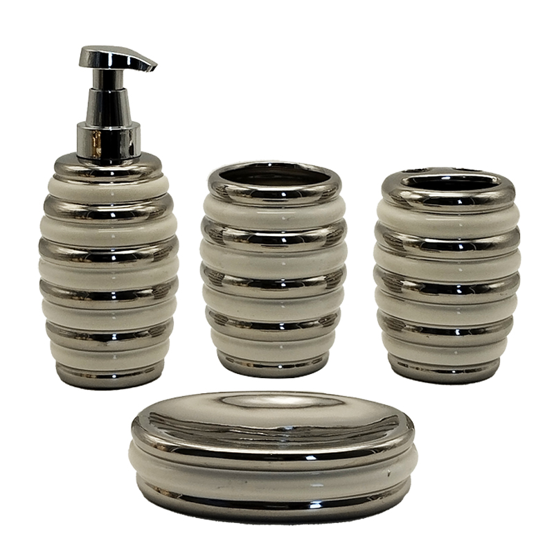 SET SALLE DE BAIN CERAMIQUE 4 PIECES MIX OR / ARGENT