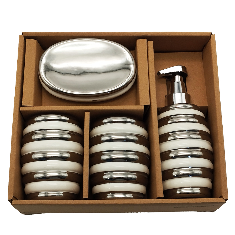 SET SALLE DE BAIN CERAMIQUE 4 PIECES MIX OR / ARGENT