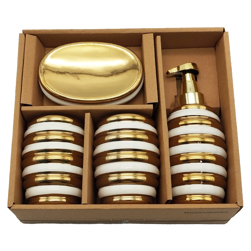 SET SALLE DE BAIN CERAMIQUE 4 PIECES MIX OR / ARGENT