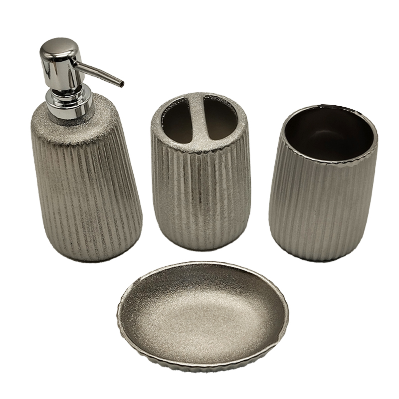 SET SALLE DE BAIN CERAMIQUE 4 PIECES MIX OR / ARGENT
