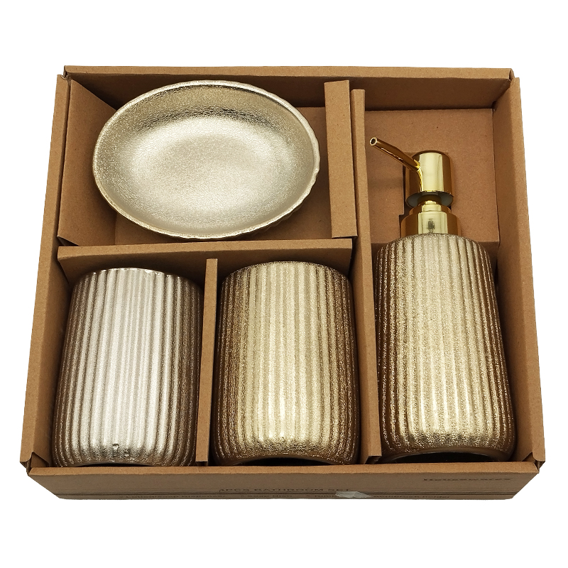 SET SALLE DE BAIN CERAMIQUE 4 PIECES MIX OR / ARGENT