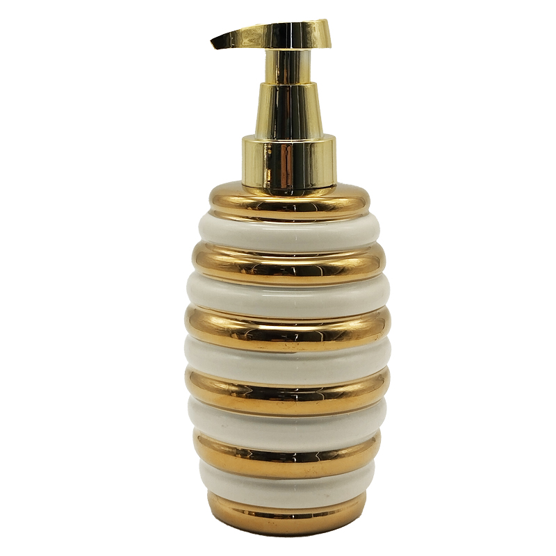 DISTRIBUTEUR SAVON CERAMIQUE 18 CM MIX OR / ARGENT / BLANC